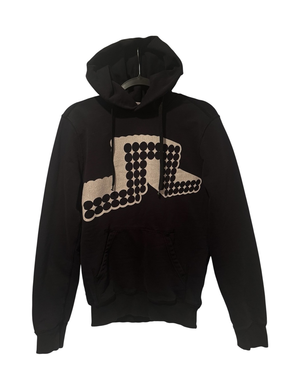J.Lindeberg Vintage Black Hoodie with Cream Dot Geometric Logo *RARE*